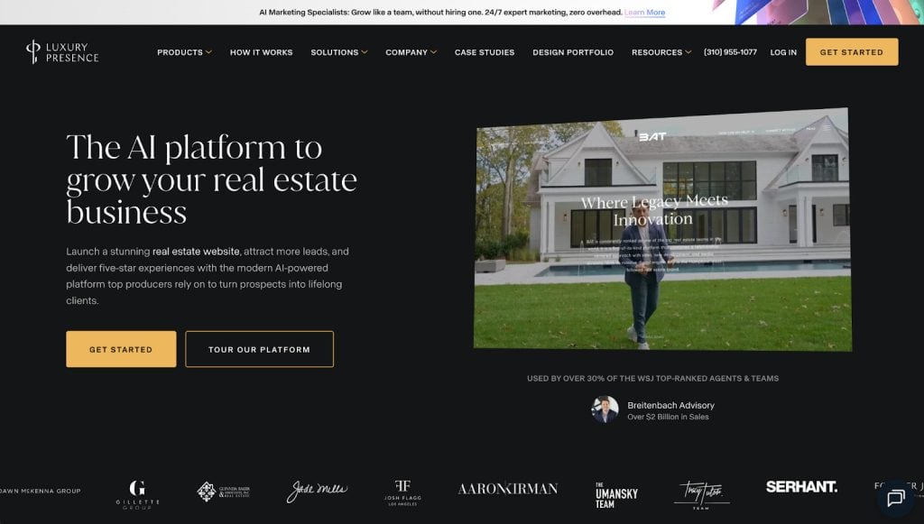 Luxury Presence screengrab highlighting seo services for luxury brands using AI 